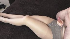 Teen Stepsis Handjob Cumshot on Pantyhose Legs
