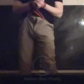 Pee Desperation Challenge Clothed Amateur Boy Got His Hands Tied up to Prevent Him to Piss