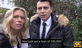 debt4k debt collector drills pregnant woman with a tattoo on lower back