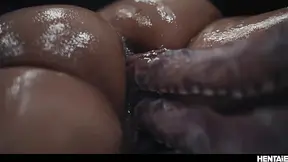 Giant rear Latina gets double penetrated and cumflated