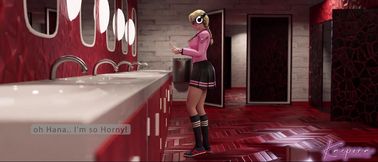 Dva is caught sucking her own cock in the restroom