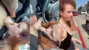 Secret Car BJ and Public Cumwalk - No Panties!