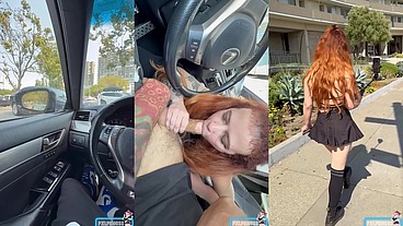 Secret Car BJ and Public Cumwalk - No Panties!