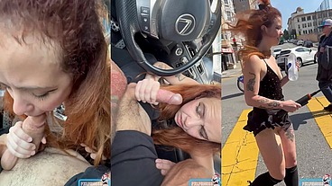 Secret Car BJ and Public Cumwalk - No Panties!