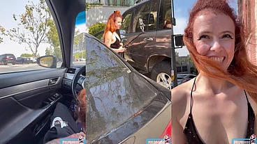 Secret Car BJ and Public Cumwalk - No Panties!