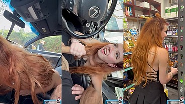 Secret Car BJ and Public Cumwalk - No Panties!