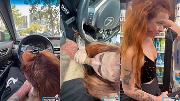 Secret Car BJ and Public Cumwalk - No Panties!