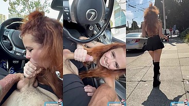 Secret Car BJ and Public Cumwalk - No Panties!