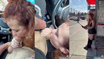 Secret Car BJ and Public Cumwalk - No Panties!