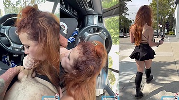 Secret Car BJ and Public Cumwalk - No Panties!