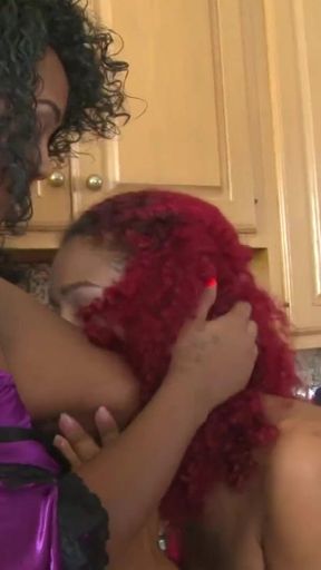Lesbian ebony chicks playing with cream and sugar