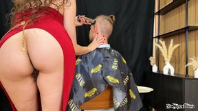 Red Dress Hairdresser Shaves His Head with Clippers
