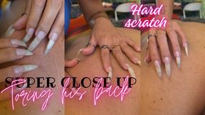 (1080p) Super closeup TORING his back, the best view of my long nails and leveling up scratching!