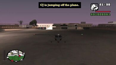 CJ hanging around while gaming and jumping from plane