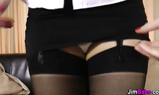 Stocking babe sucks cock