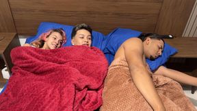 Two Latino stepbrothers have sex for the first time while sharing a hotel bed with their stepfather.