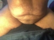 FTM bear chub rides dildo with a pumped up tcock while thinking of a friend