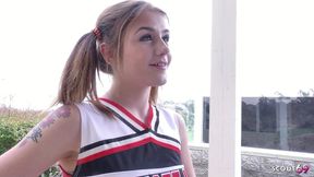 sweet cheerleader girl with pigtails and no tits seduce to old young fuck by her coach when home alone