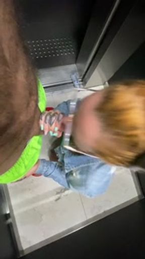 Hot redhead is caught by surprise in the elevator and ends up dropping in her mouth before getting fucked in the pussy