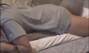 An exciting blonde enjoys oral sex on the pillow to reach orgasm
