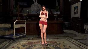 Wiry hot Claire Redfield in sexy red lingerie shows off her delightful body