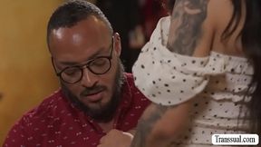 Naughty stepteen TS rides black stepdads dick