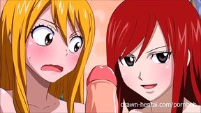 Fairy Tail Porn - Natsu fucks Erza and Lucy in their wet driping pussies