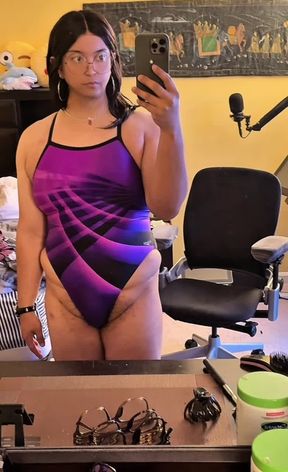 Crossdressing in one piece swimsuit