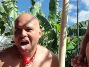 Hot outdoors with hot cum load over simon body