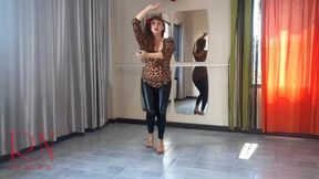 Flamenco hot Spanish dance. Regina Noir dances in a ballet class. Guitar music
