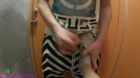 Jerk off on twinks ass in public toilet