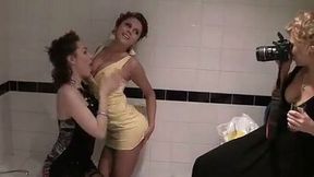 Hot college sluts dildo fuck each others slits in the shower