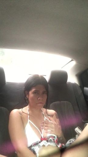 Latin slut calls her husband when he is masturbating in uber.