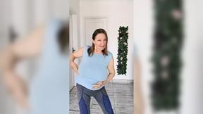 Old lady with big tits bounces around and her chest bounces along