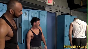 Buff guys and ebony bear fuck in threesome