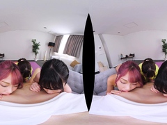 Threesome POV blowjob with facial cumshot