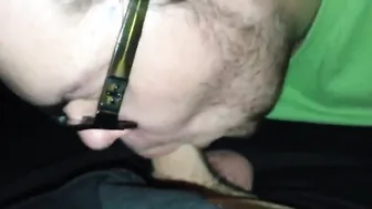 Chubby Guy Gives Public Blowjob in Adult Theater