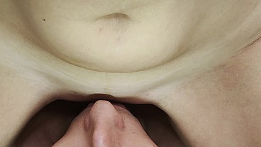 Wet pulsing vulva slides on man's tongue