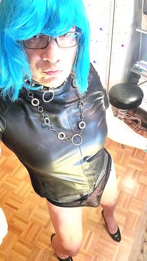 Blu Kandi Cock Waving In Her Leather &amp; Lace
