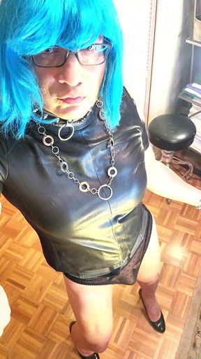 Blu Kandi Cock Waving In Her Leather &amp; Lace