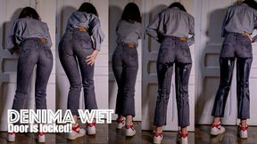 My longest wetting ever in my new Levis jeans and Nike sneakers. Door is locked!