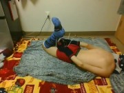 Hogtied Slouch Socks Taped Ziptied Struggling for Release