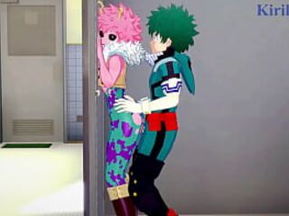 Mina Ashido and Momo Yaoyorozu and Izuku Midoriya intense sex. - My Hero Academia Hentai