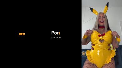 Thic curvy pawg Pikachu teases her big fake tits till they drip