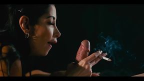 French Brunette Gets Distracted from Blowjob by Smoking Cigar