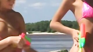 Lesbian Paradise - Hot Blonde Babes Share Intimate Moments on Public Beaches