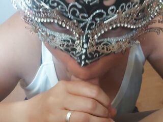 The submissive has been good and he is rewarded with a blowjob from his mistress