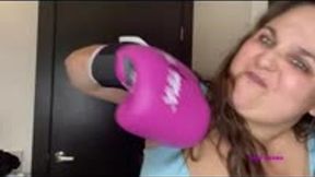 New hot pink boxing gloves!! belly & tit punches!