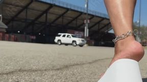 Walking in White Thong Platform Flip Flops