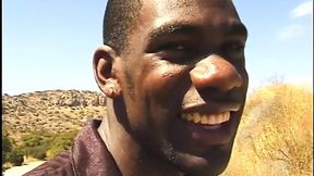 Black babe spreads legs wide open, allowing dude to savor her juicy crotch